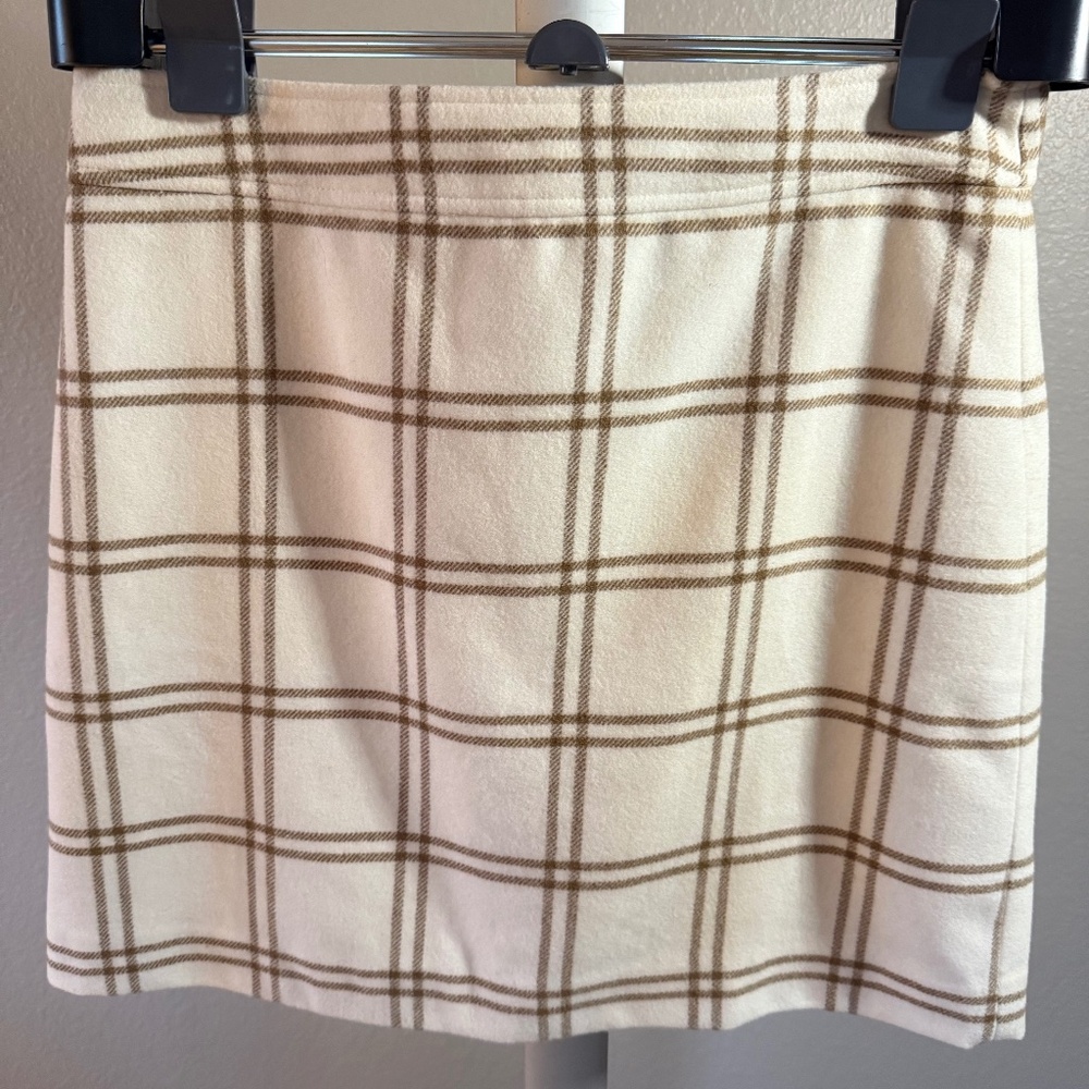 J. Crew Factory Window Pane Plaid Wool-blend A-line Mini Skirt Cream & Tan